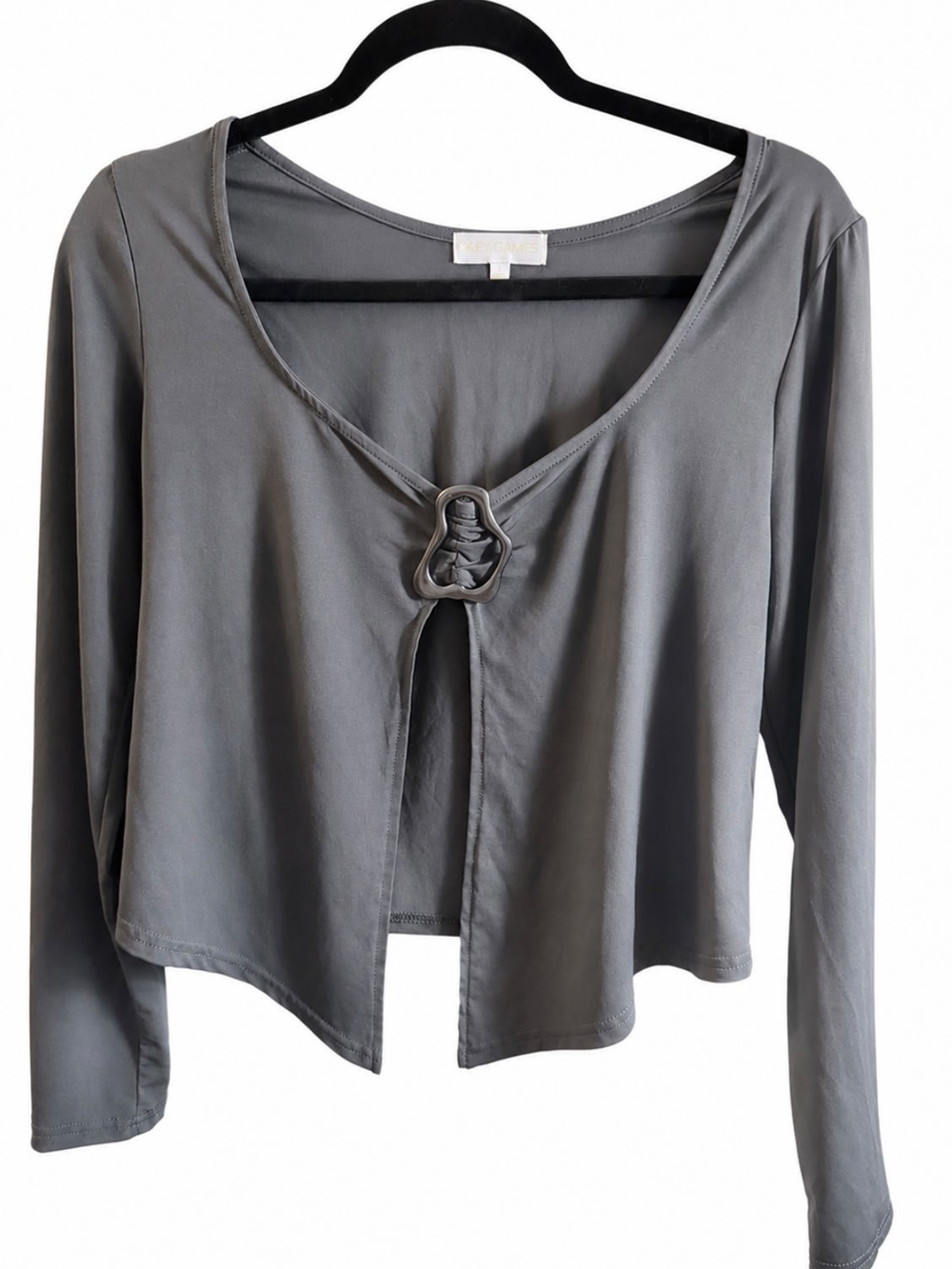 Gray Long-Sleeve Front-Tie Crop Cardigan